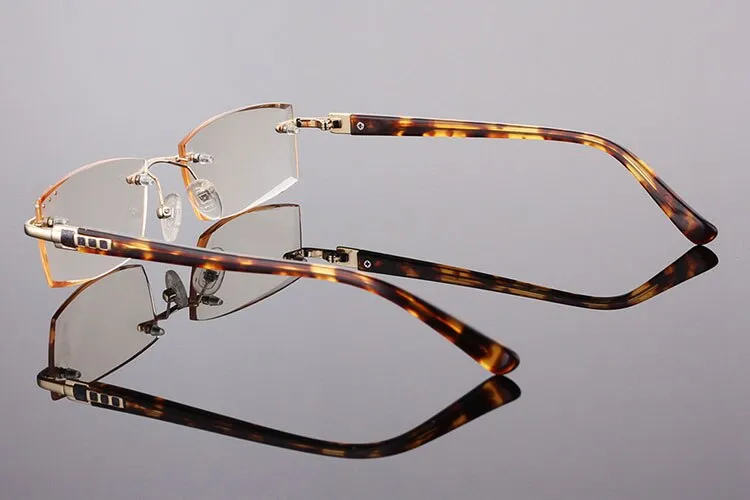 Men's Rimless Reading Glasses Alloy Diamond Trimming Anti-blue Light W01