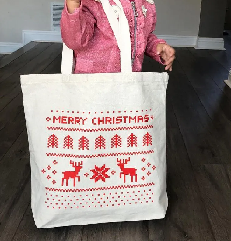 Merry Christmas Medium Tote Bags w/Gusset