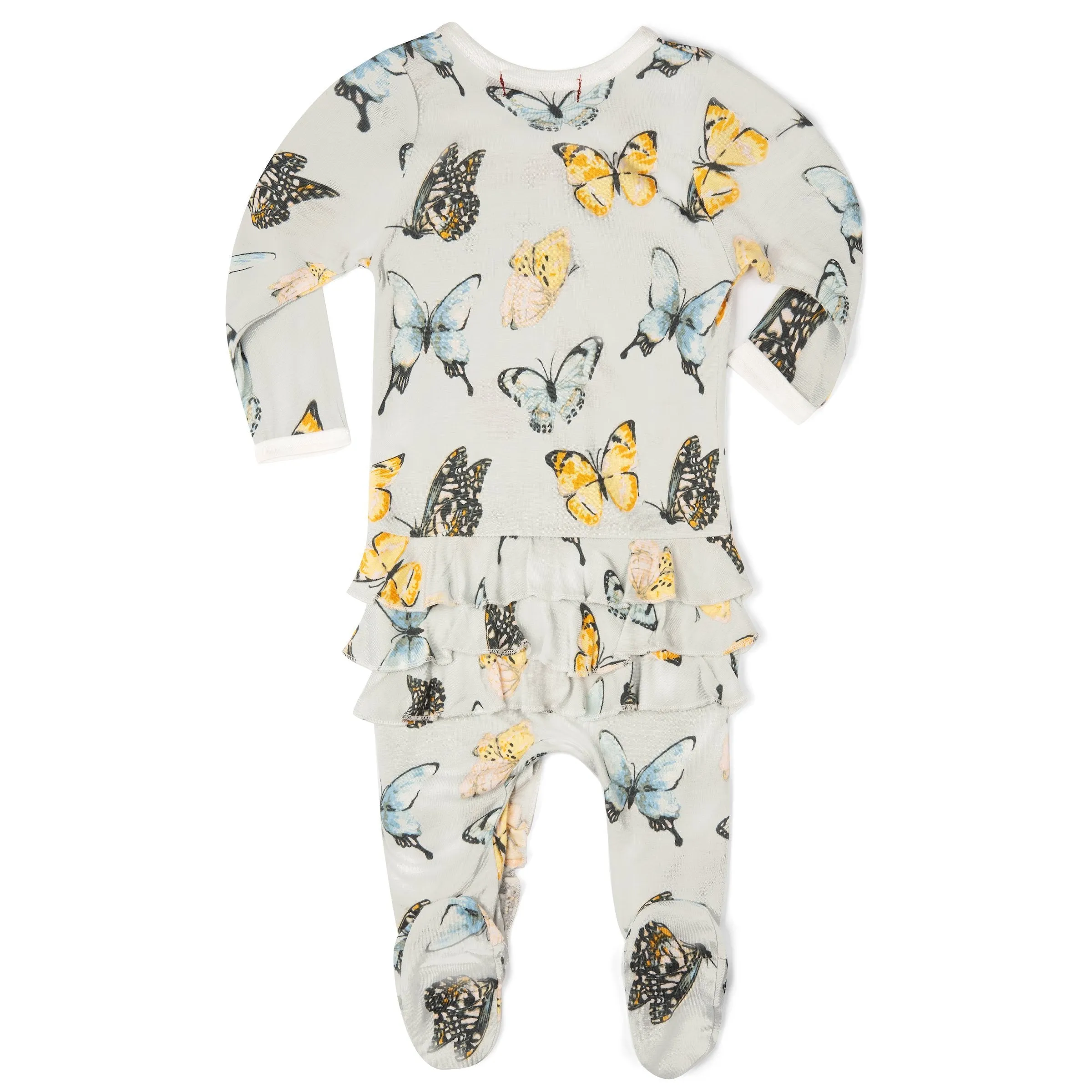 Milkbarn Kids Bamboo Ruffle ZIPPER Footed Romper | Butterfly