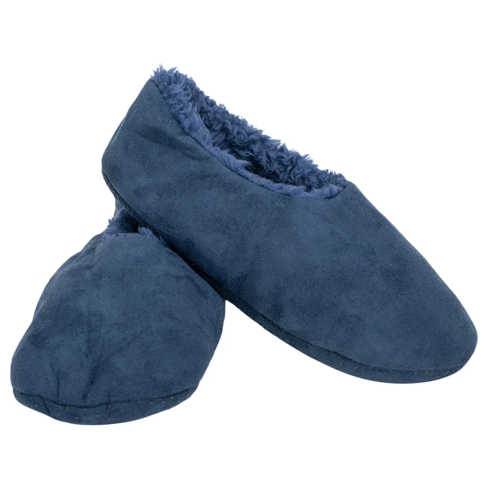 Navy Solid Tone Mens Plush Lined Cozy Non Slip Indoor Soft Slippers - Medium