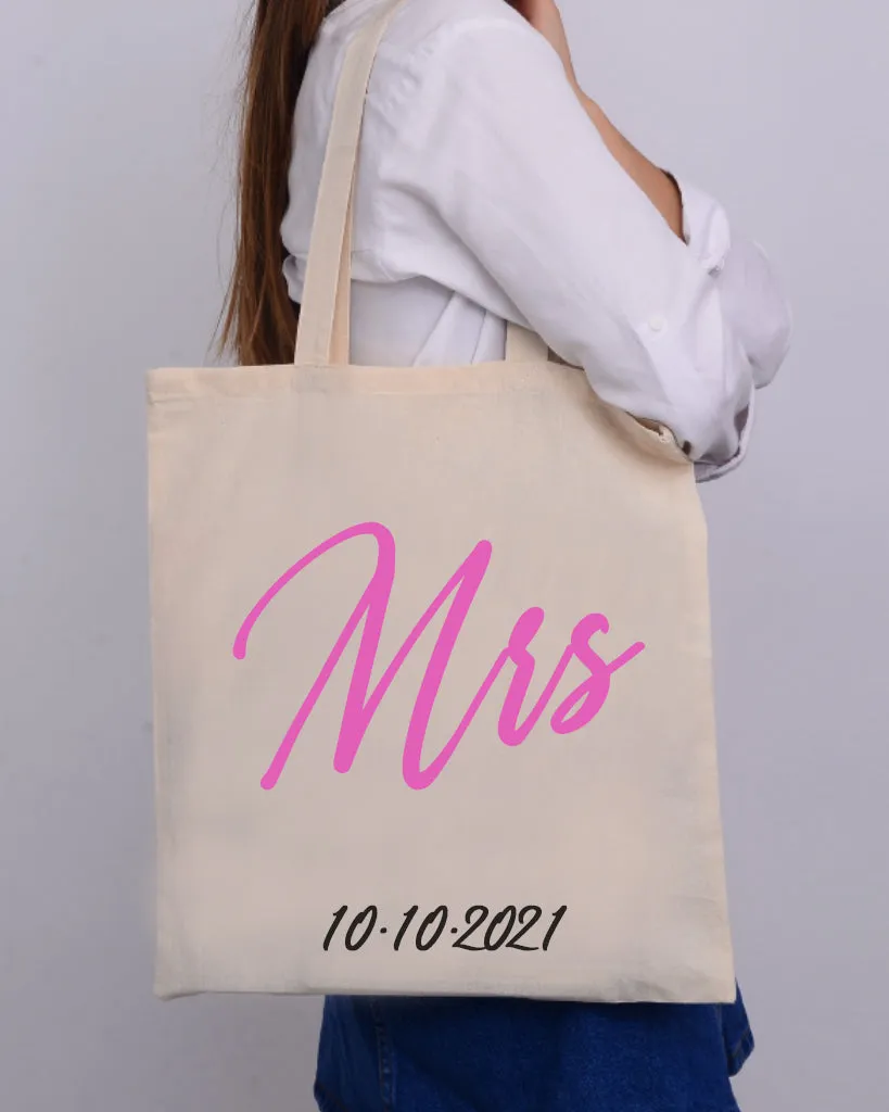 Pink Color Mrs Tote Bag - Bridal-Wedding Tote Bags