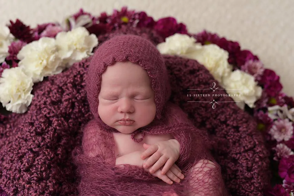 Raspberry Pink Sunflower Mohair Knit Baby Wrap