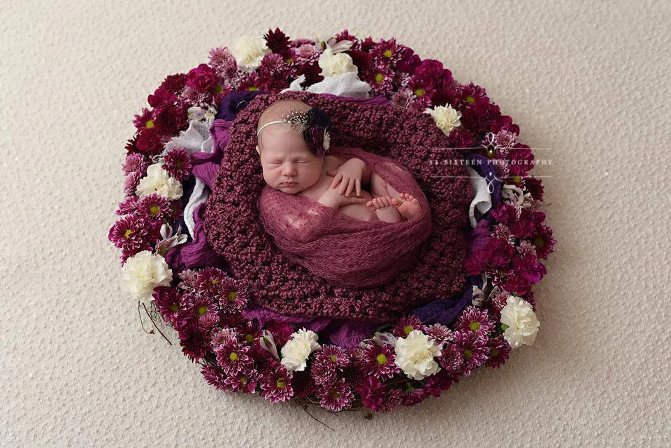 Raspberry Pink Sunflower Mohair Knit Baby Wrap