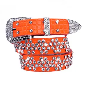 Rhinestone Drilled Wide Leather Belt