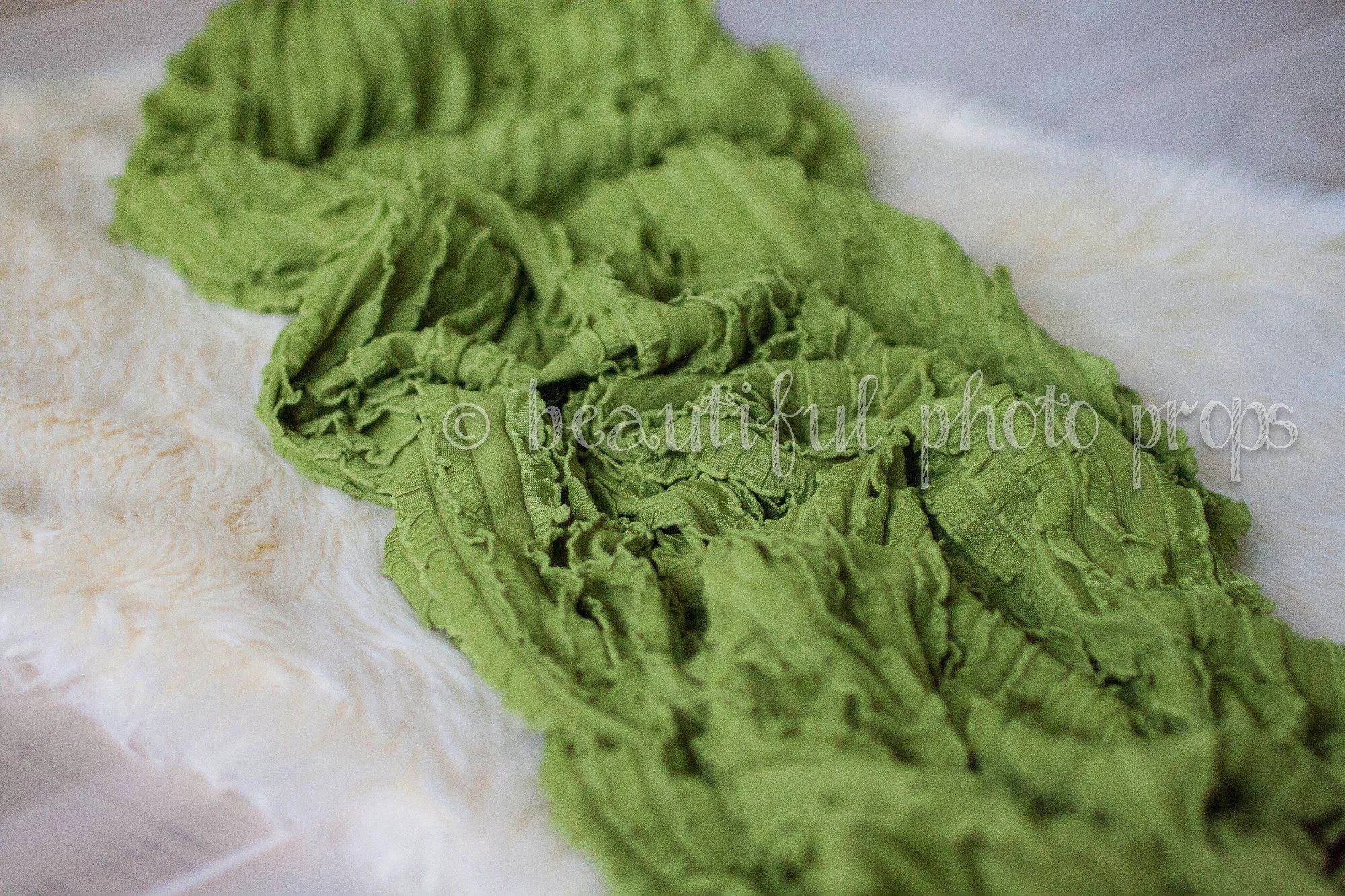 Ruffle Stretch Knit Wrap in Olive Green