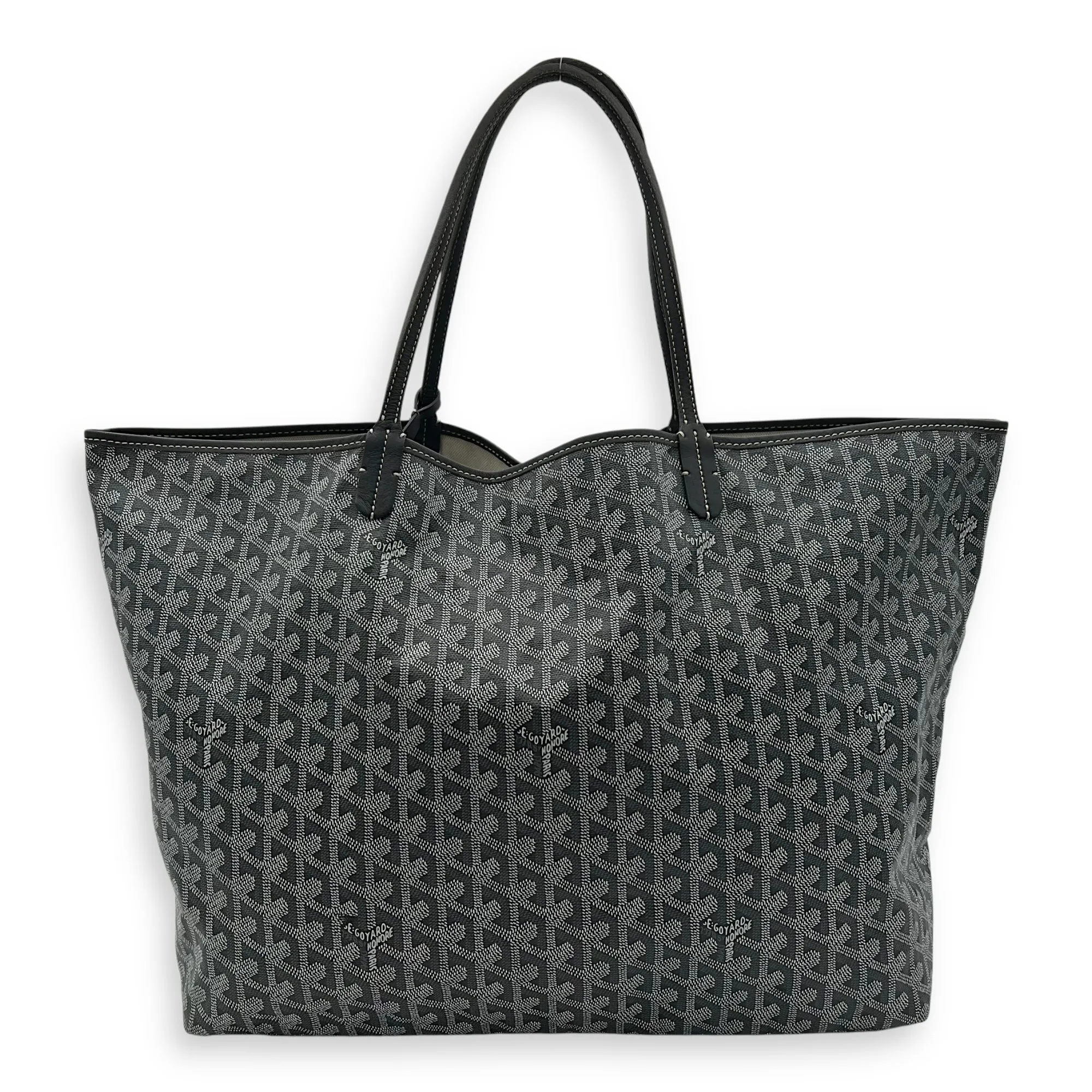 Saint Louis GM Grey Tote Bag in Coated Canvas, Silver hardware