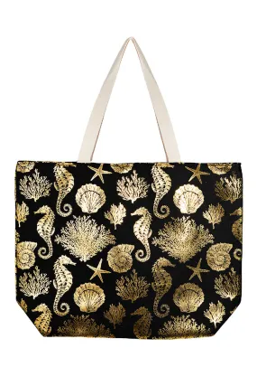 Sea Horse Starfish Print Tote Bag