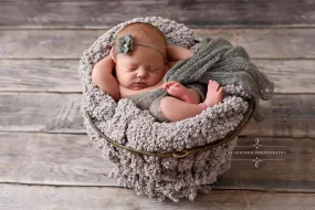 SET Dark Gray Mohair Knit Baby Wrap and Headband