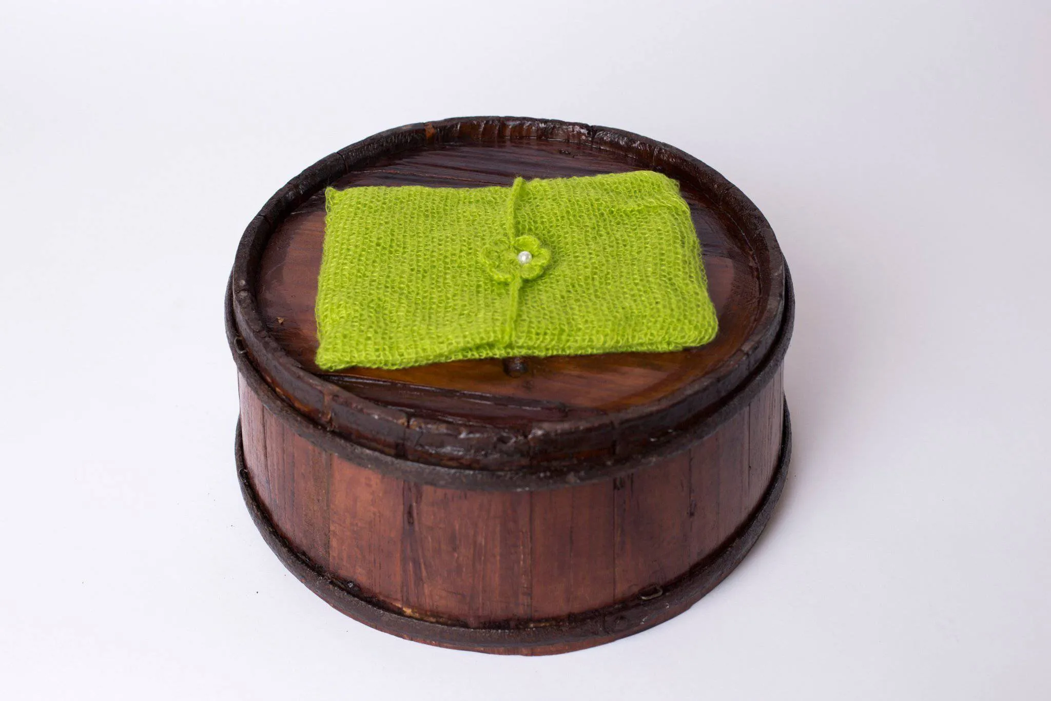 SET Lime Green Mohair Knit Baby Wrap and Headband