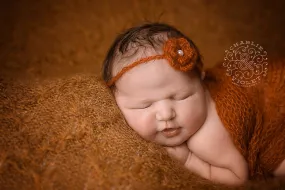 SET Pumpkin Orange Mohair Knit Baby Wrap and Headband