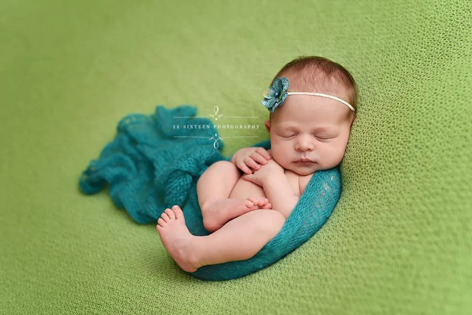 SET Teal Mohair Knit Baby Wrap and Headband