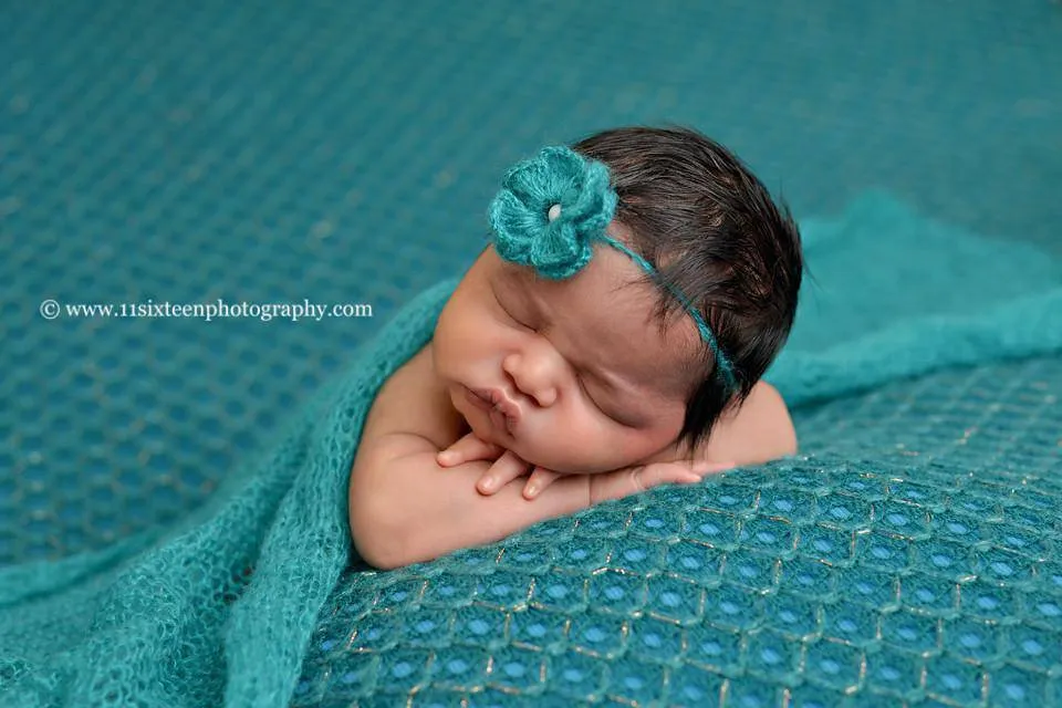 SET Teal Mohair Knit Baby Wrap and Headband