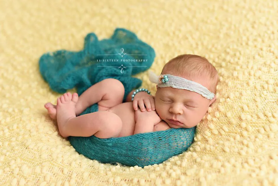 SET Teal Mohair Knit Baby Wrap and Headband