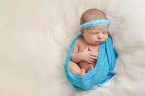 SET Turquoise Blue Headband and Stretch Knit Baby Wrap