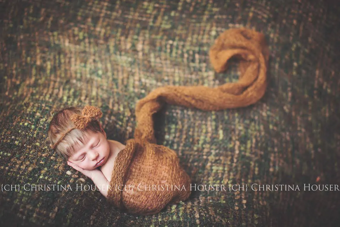 SET Walnut Brown Mohair Knit Baby Wrap and Headband