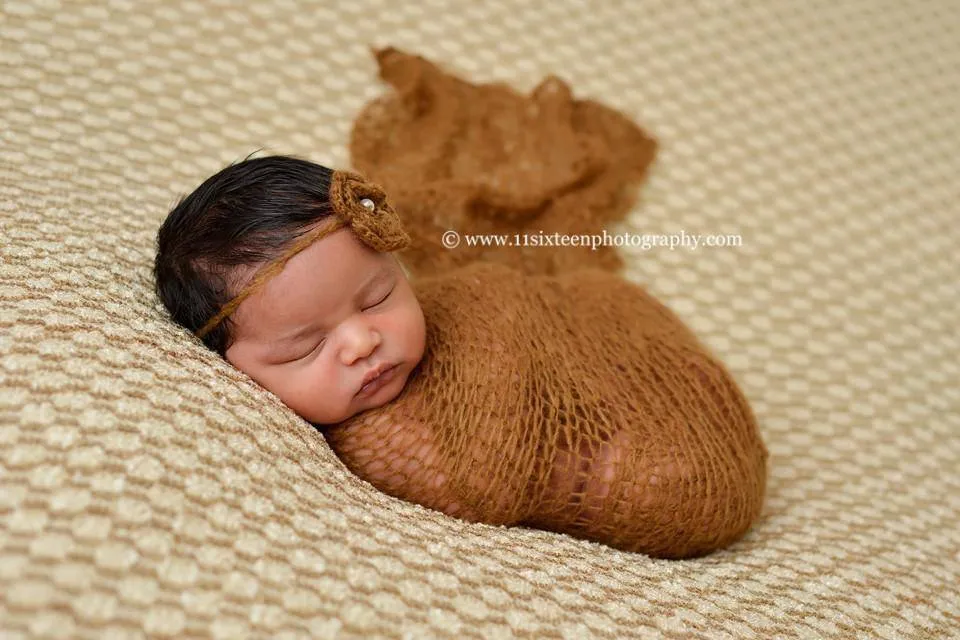 SET Walnut Brown Mohair Knit Baby Wrap and Headband