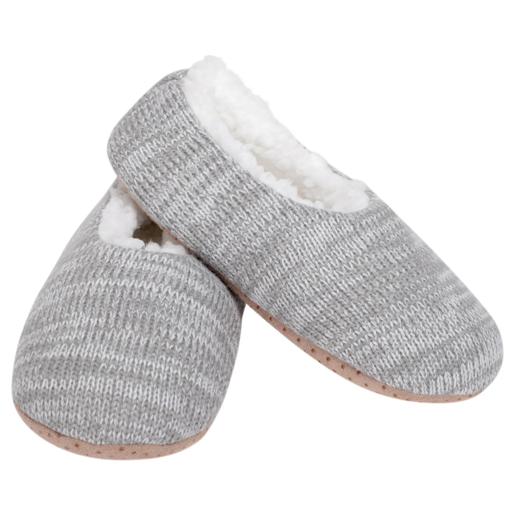 Simple Knit Womens Plush Lined Cozy Non Slip Indoor Soft Slipper - Grey, Large