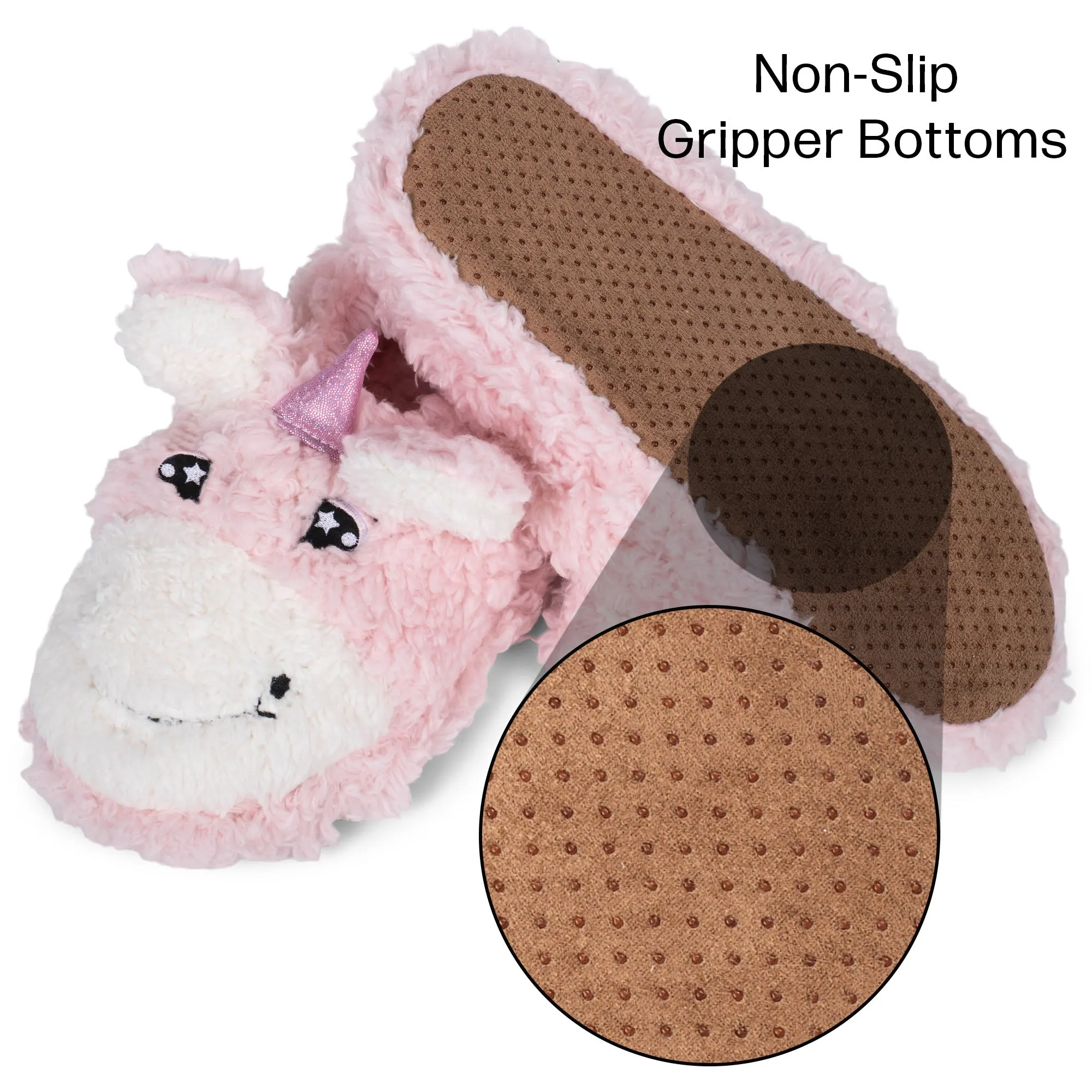 Unicorn Pink Women's Animal Cozy Plush Lined Non Slip Fuzzy Slipper - Large