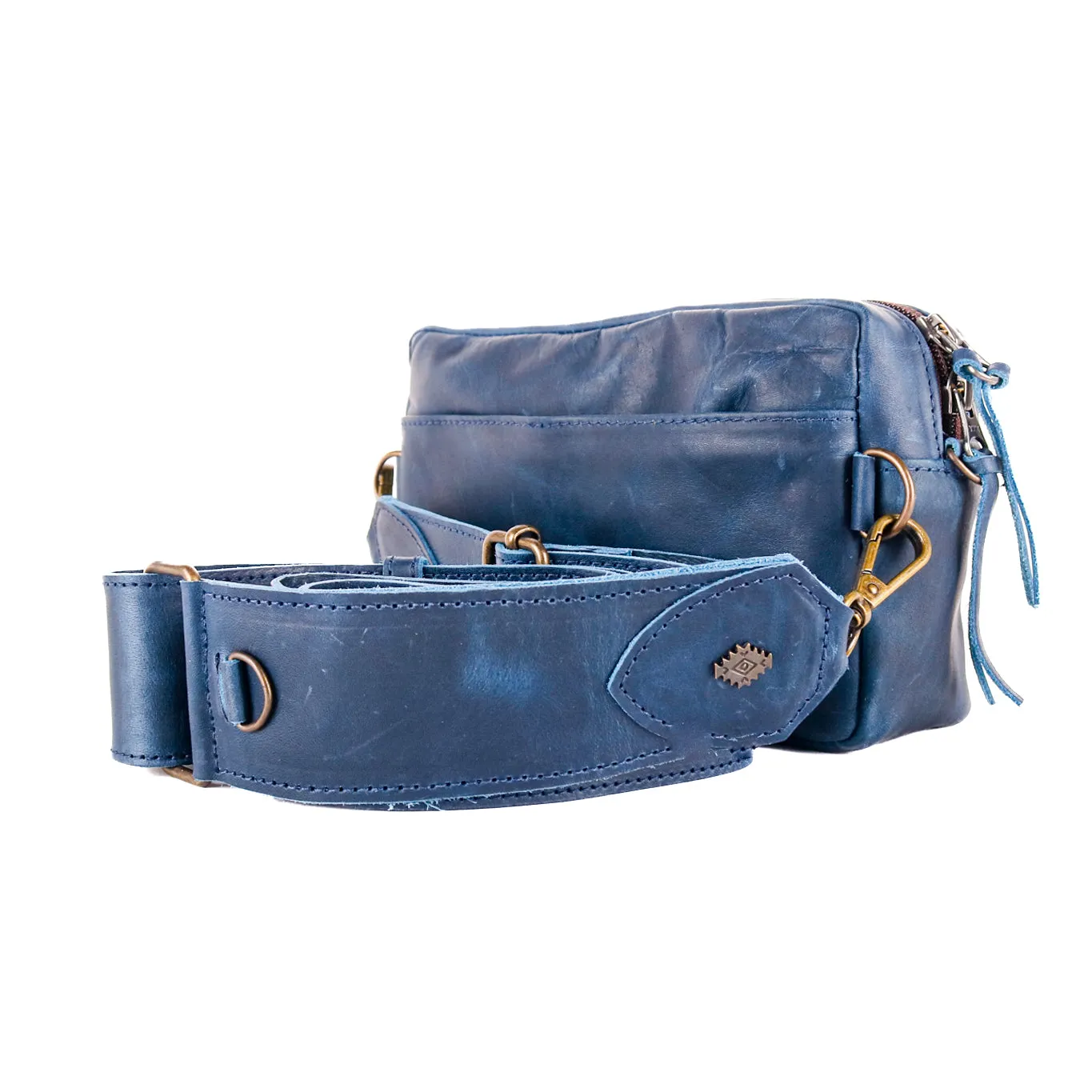 WANDER CROSSBODY BAG   WIDE STRAP SET - FULL LEATHER - NAVY