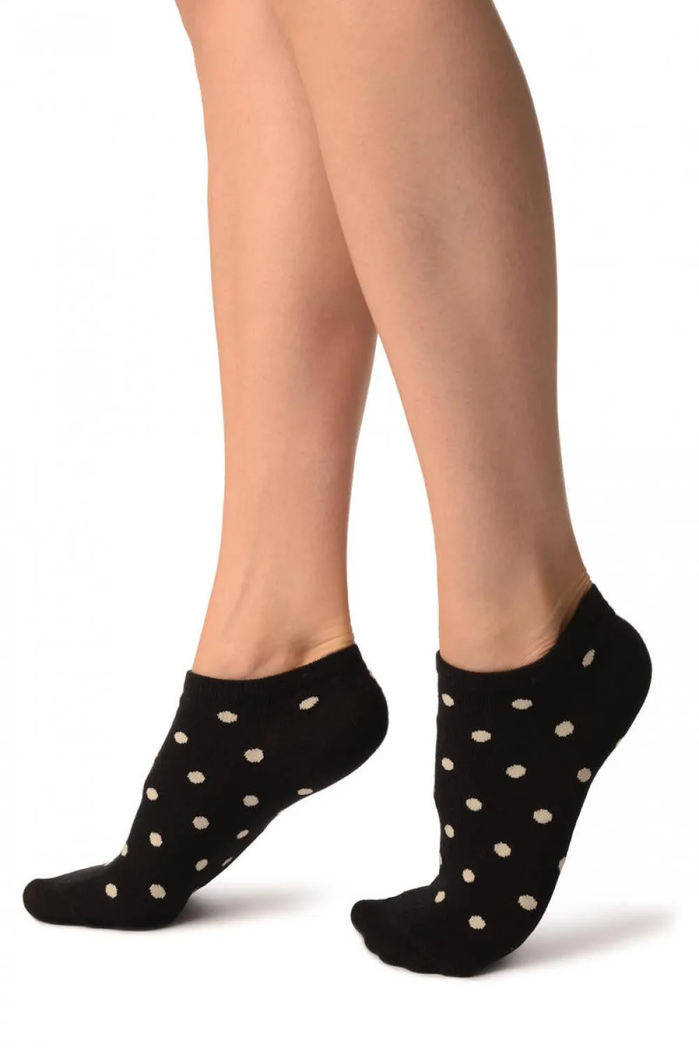 White Polka Dot On Black Footies Socks