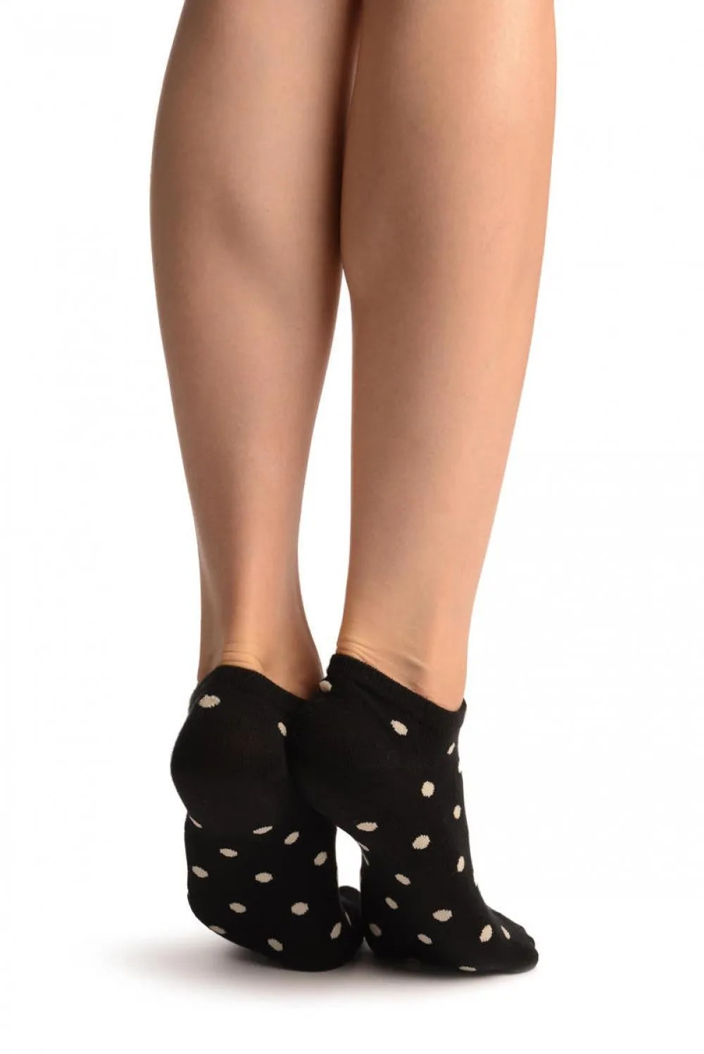 White Polka Dot On Black Footies Socks