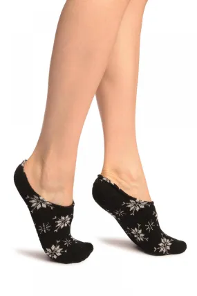 White Snowflakes On Black Angora Footies Socks