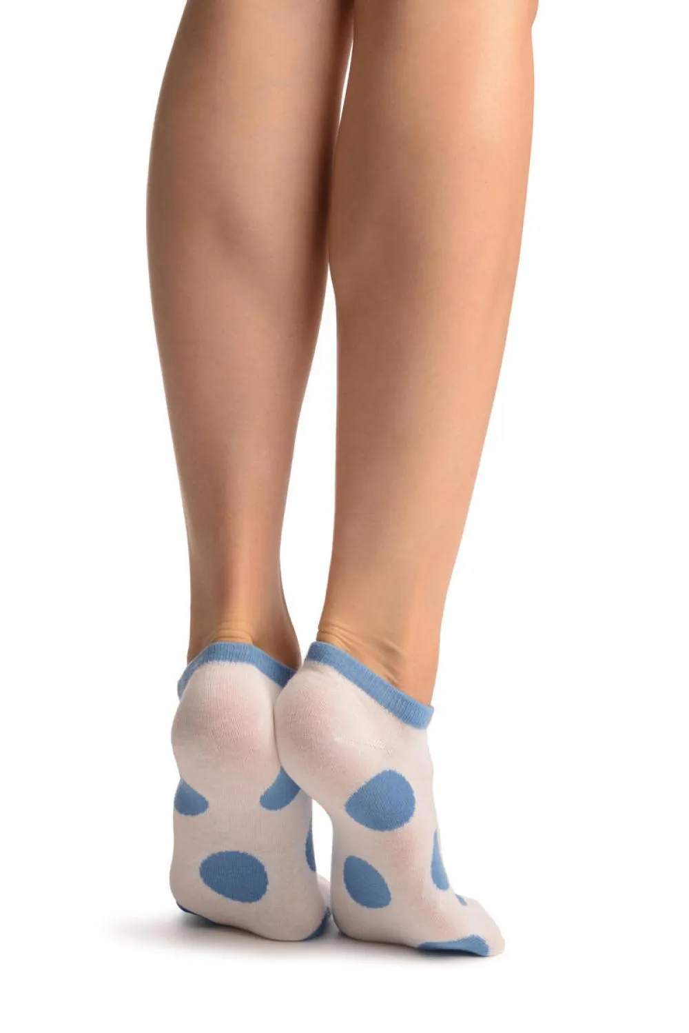 White With Large Blue Polka Dot Footies Socks