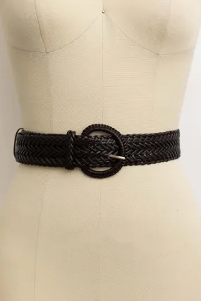 wide braided belt - brown