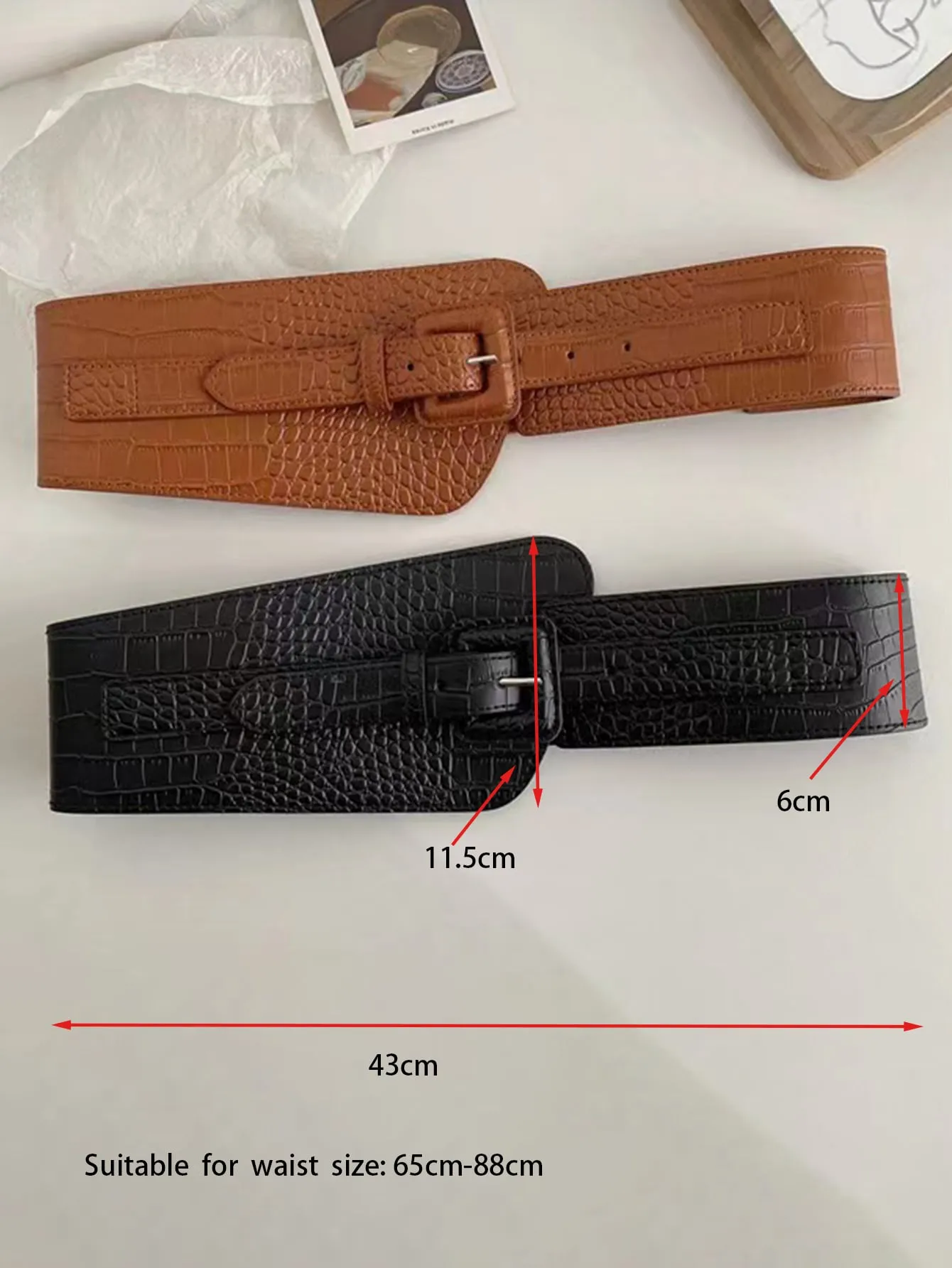 Women's Fashionable Crocodile Liberal Arts Wide Body Buckle Elastic Waistband