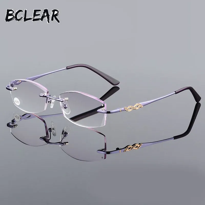 Women's Rimless Diamond Trimming Reading Glasses Alloy W03